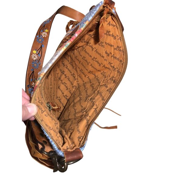American Darling Bag Woven Fringe Shoulder Bag Floral Leather Strap Multi-Color - Picture 3 of 16